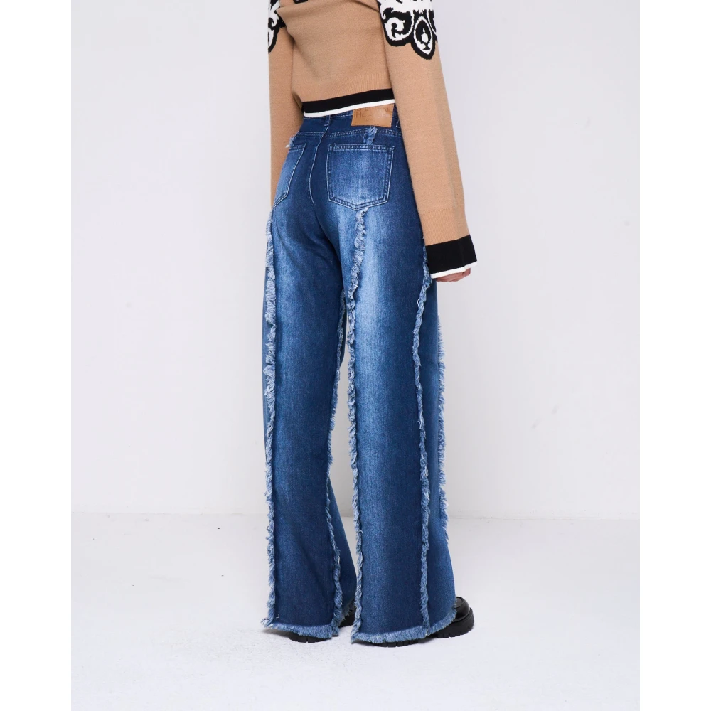 Silvian Heach Wijde Pijp Fringe Jeans Blue Dames