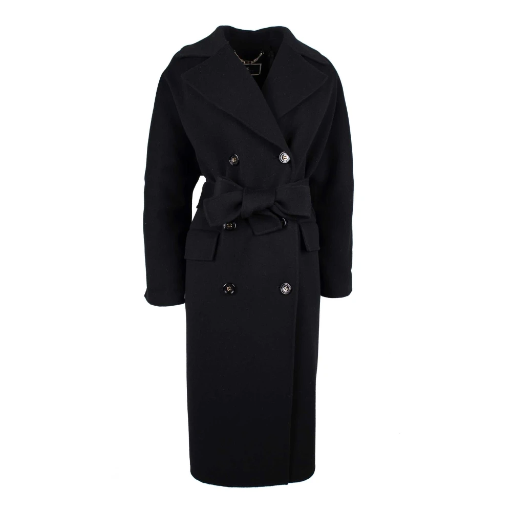 Elisabetta Franchi Oversized Zwarte Double-Breasted Jas Black Dames