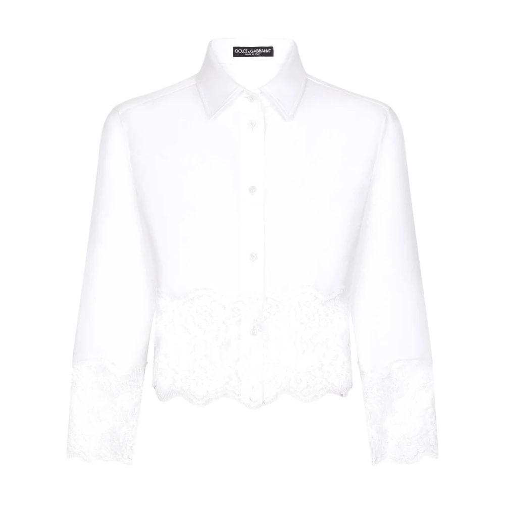 Dolce & Gabbana Witte Lace-Trim Poplin Overhemd White Dames