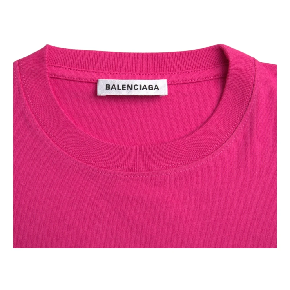 Balenciaga Katoenen T-shirt met Ronde Hals en Korte Mouwen Pink Dames