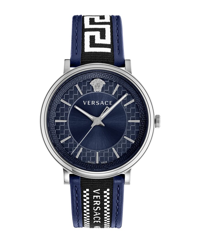 montre-bleue-v-circle-bracelet-cuir-textile
