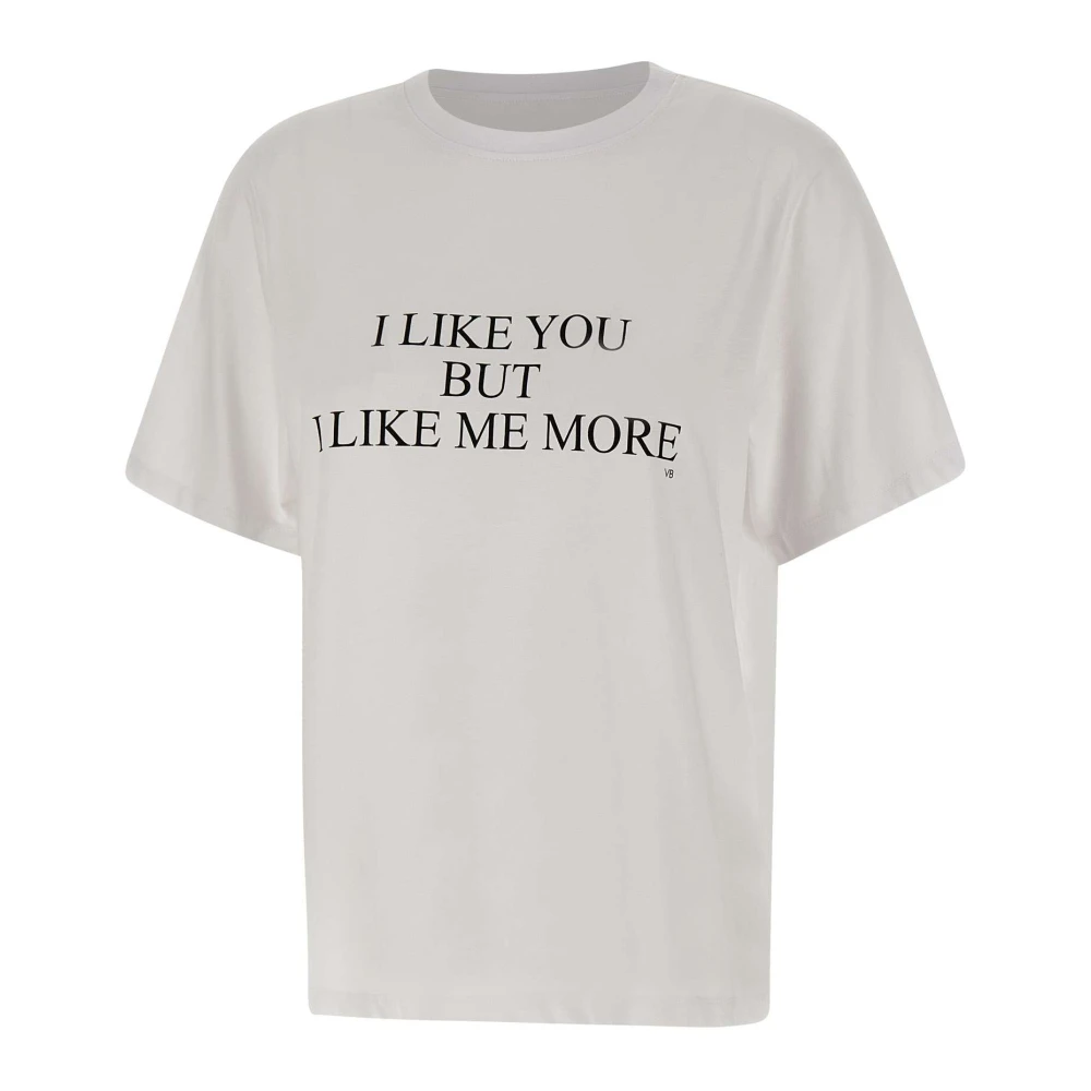 Victoria Beckham Maxi Logo Print Katoenen T-shirt White Dames