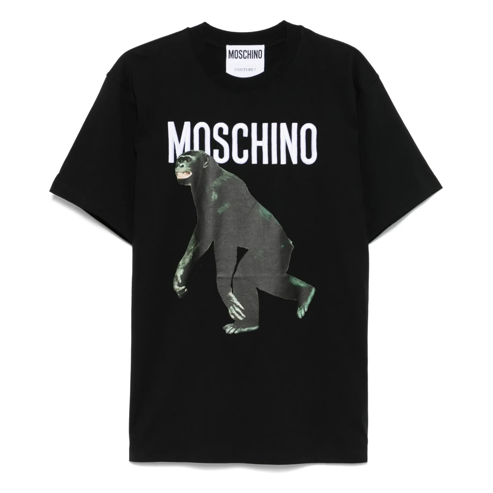 Moschino Zwarte Crew Neck T-shirt met Monkey Print Black Heren