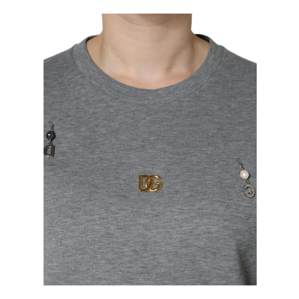 Dolce & Gabbana Grijze versierde ronde hals T-shirt Gray Dames