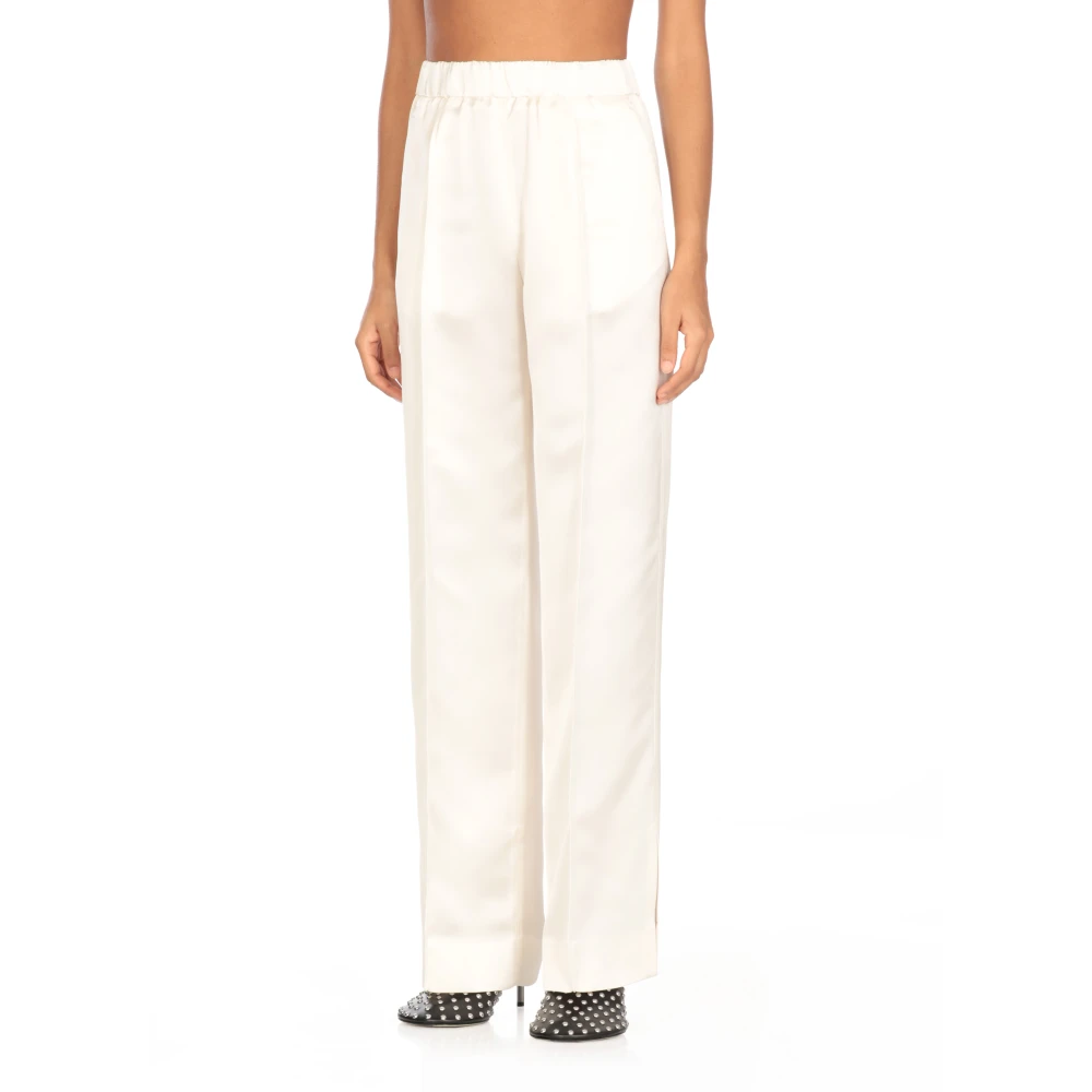 Jil Sander Elastische Taille Ivoor Viscose Blend Broek Beige Dames