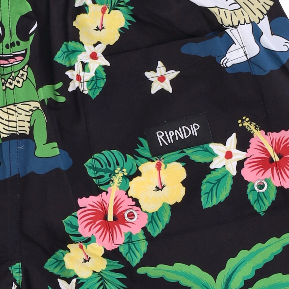 Ripndip Zwarte Aloha Zwembroek met Zakken Multicolor Heren