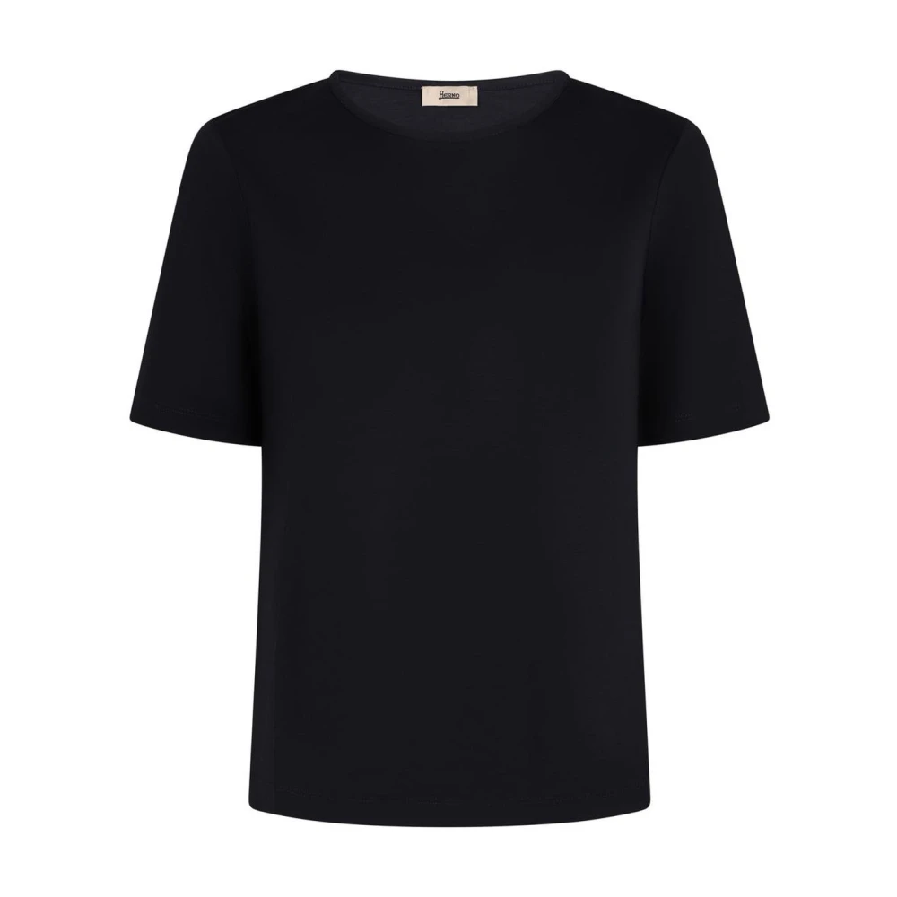 Herno Vrouw Zwart Tops Dames, M, Katoen, Ever Cotton Interlock T-Shirt Met Monogram Lurex