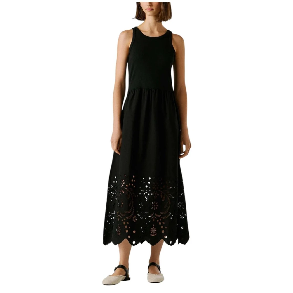 Pepe Jeans Women's Black Midi Dresses, M, Midi Dress