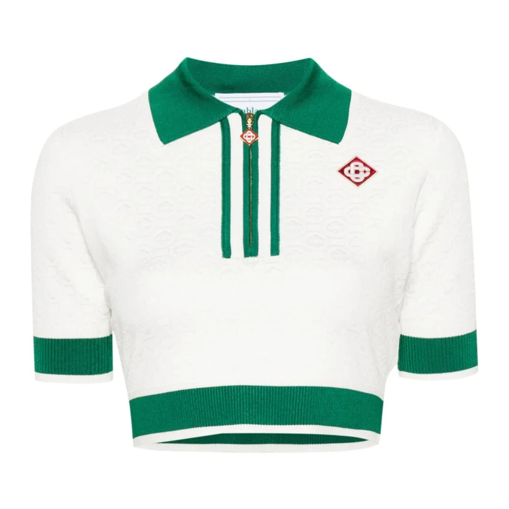 Casablanca Witte Groene Crop T-shirt met Polokraag White Dames
