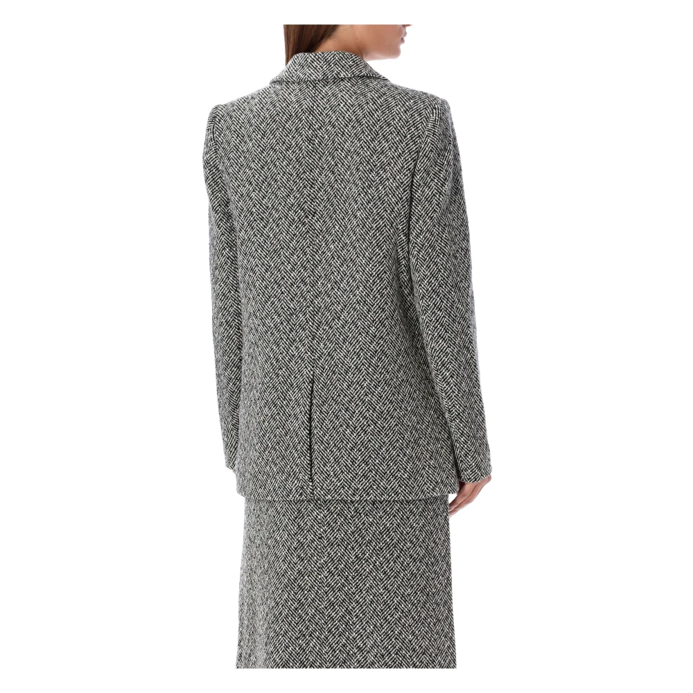 Self Portrait Herringbone Blazer Zwart Black Dames