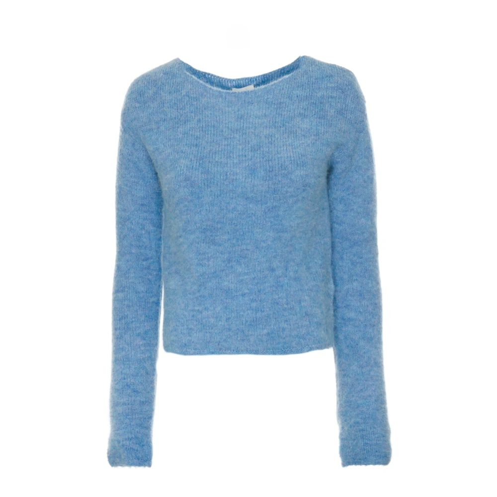 American vintage Gezellig Gebreide Trui met Ronde Hals Blue Dames