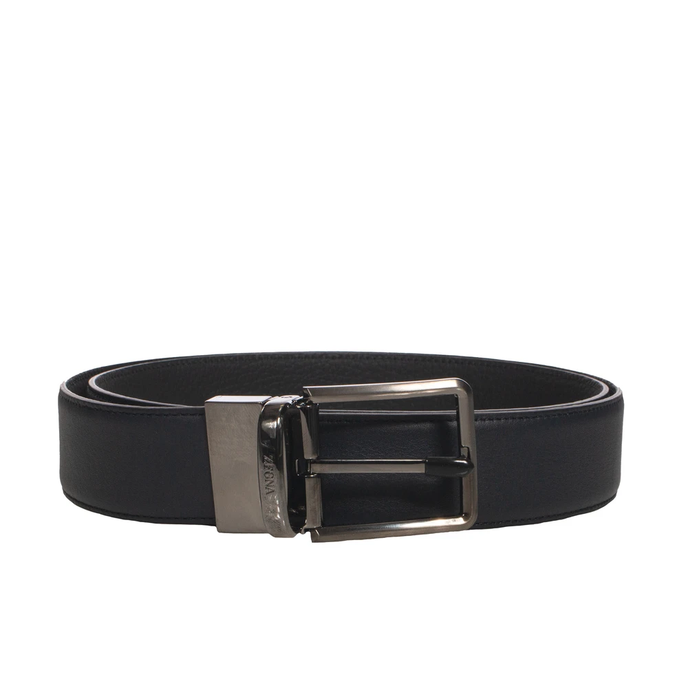 Ermenegildo Zegna Omkeerbare leren riem met stalen gesp Black Heren