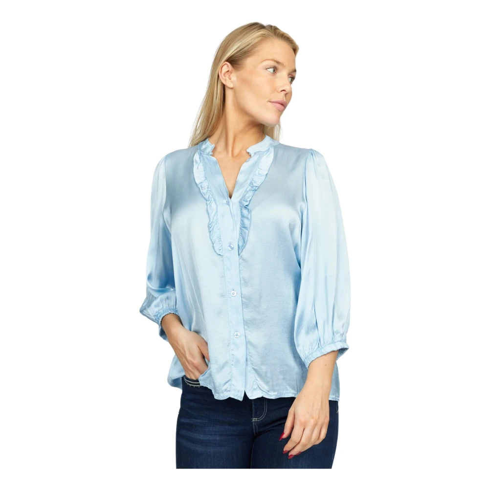 2-Biz Blauwe Sumba Zijden Blouse Blue Dames