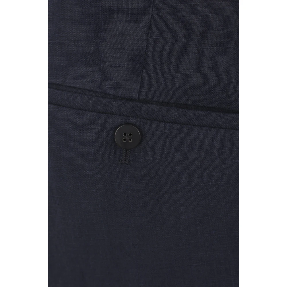 Caruso Blauwe Linnen Regular-Fit Broek Blue Heren
