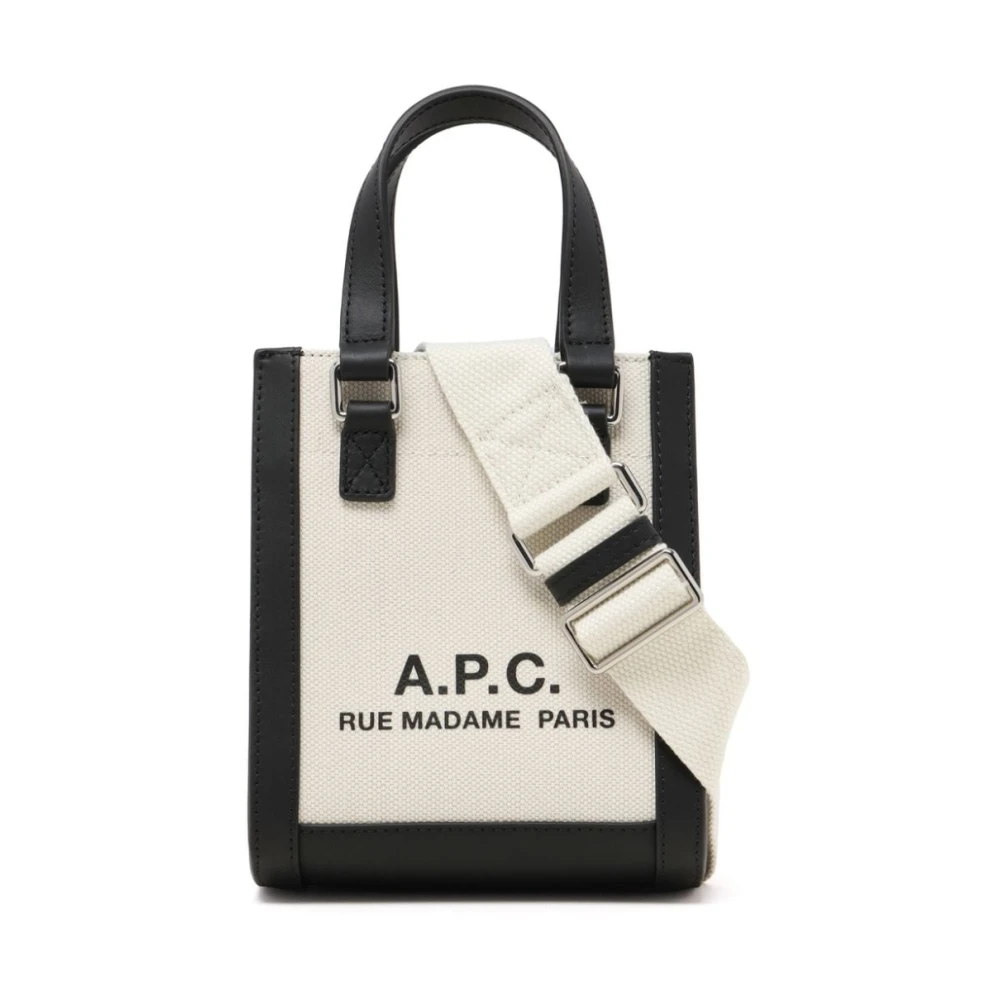 A.p.c. Women's Beige Mini Bags, One Size, Canvas Logo Print Shoulder Bag