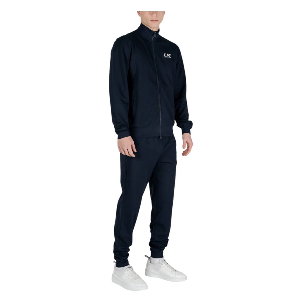 Emporio Armani EA7 Blauw Katoenen Turtleneck Tracksuit met Rits Blue Heren