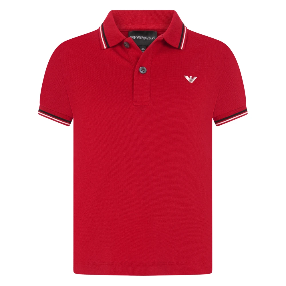 Emporio Armani Boys Red Kids Short Sleeve T-Shirts, 8 Y, Logo Polo Shirt
