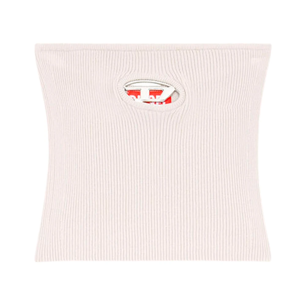 Diesel Geribbelde Casual Top met Ovaal Logo White Dames