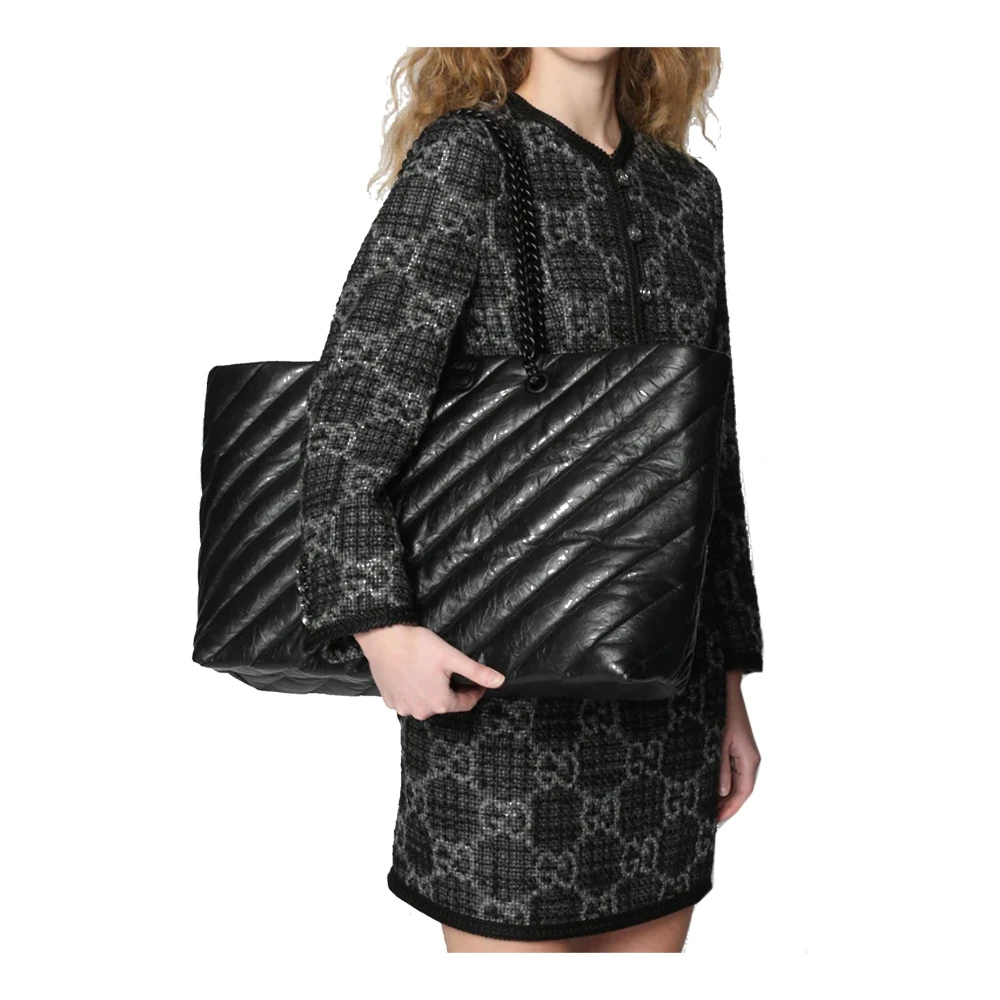 Balenciaga Leren Tote Bag met Kettinghengels Black Dames