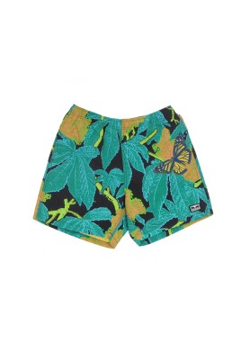 black-multi-print-elastic-waist-shorts