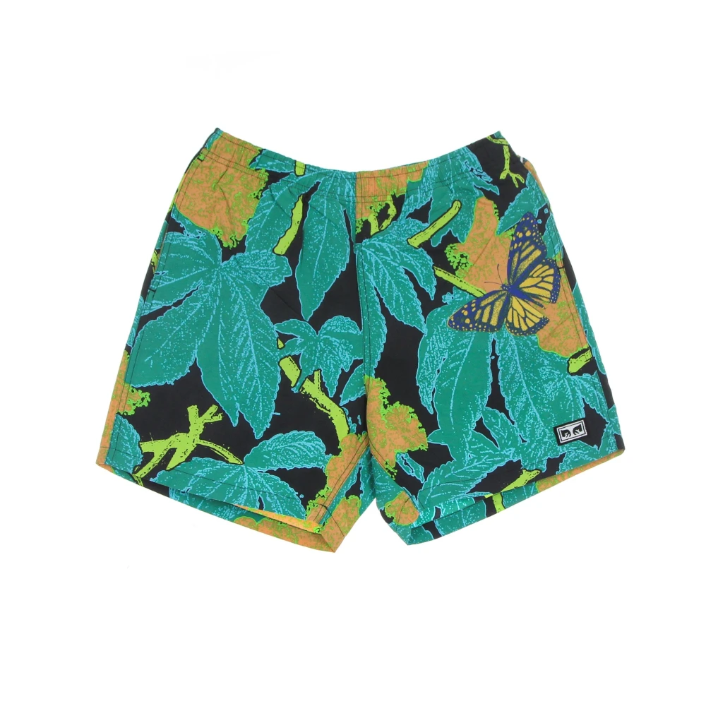 Obey Zwart Multi Print Elastische Taille Shorts Multicolor Heren