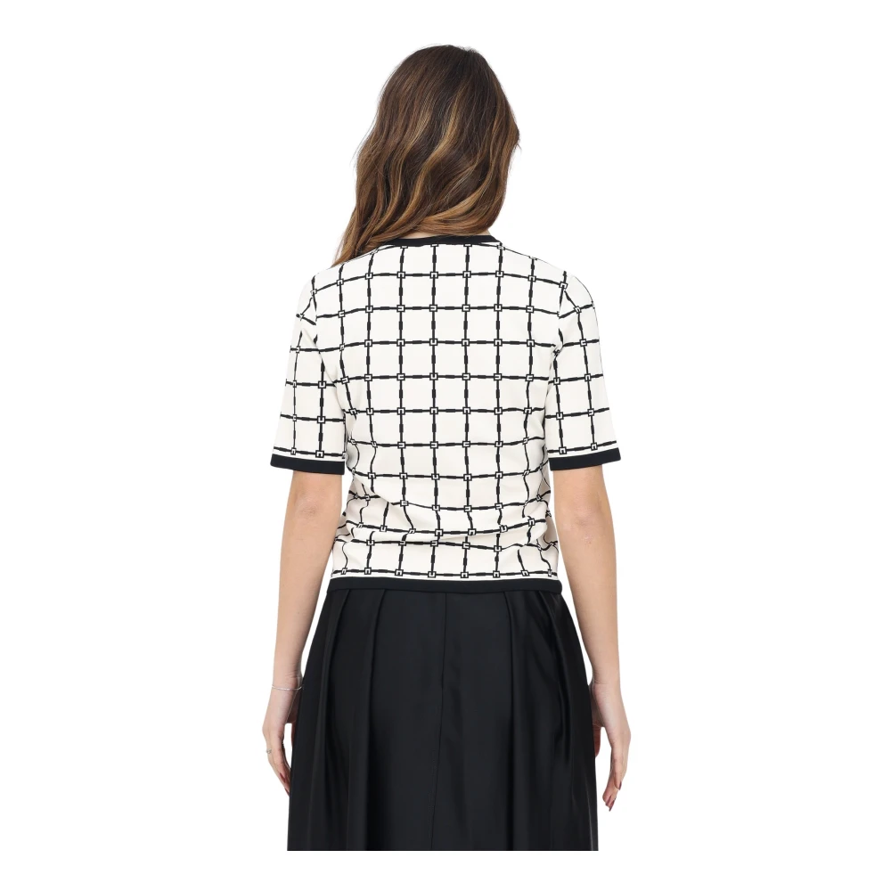 Elisabetta Franchi Geometrisch Ruitpatroon Witte Top White Dames