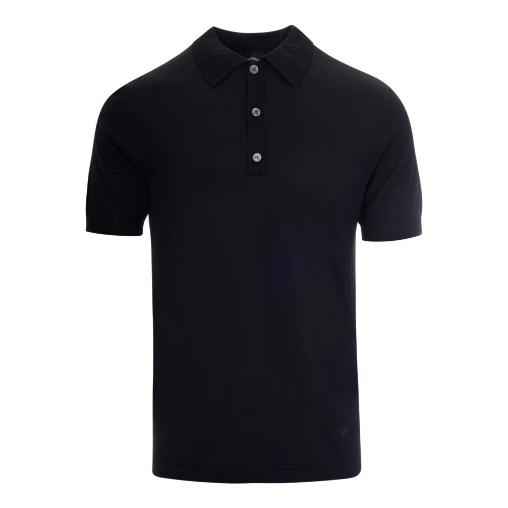 Emporio Armani Plain-Knit Polo Shirt - Male - Polo Shirts - Blue - L - Tops