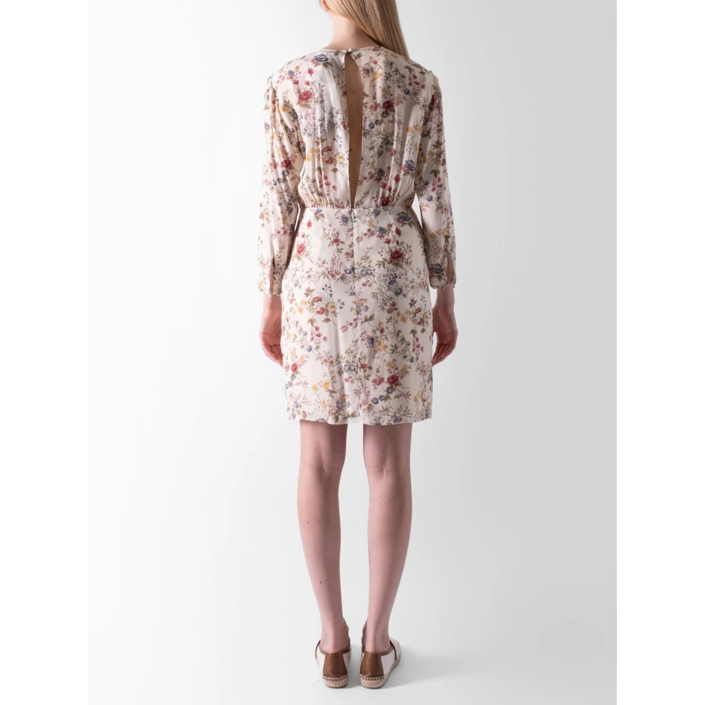 Max Mara Weekend Bloemen Midi Jurk met Open Rug Beige Dames
