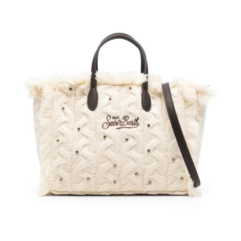 MC2 Saint Barth Crème Kabelgebreide Schoudertas Beige Dames