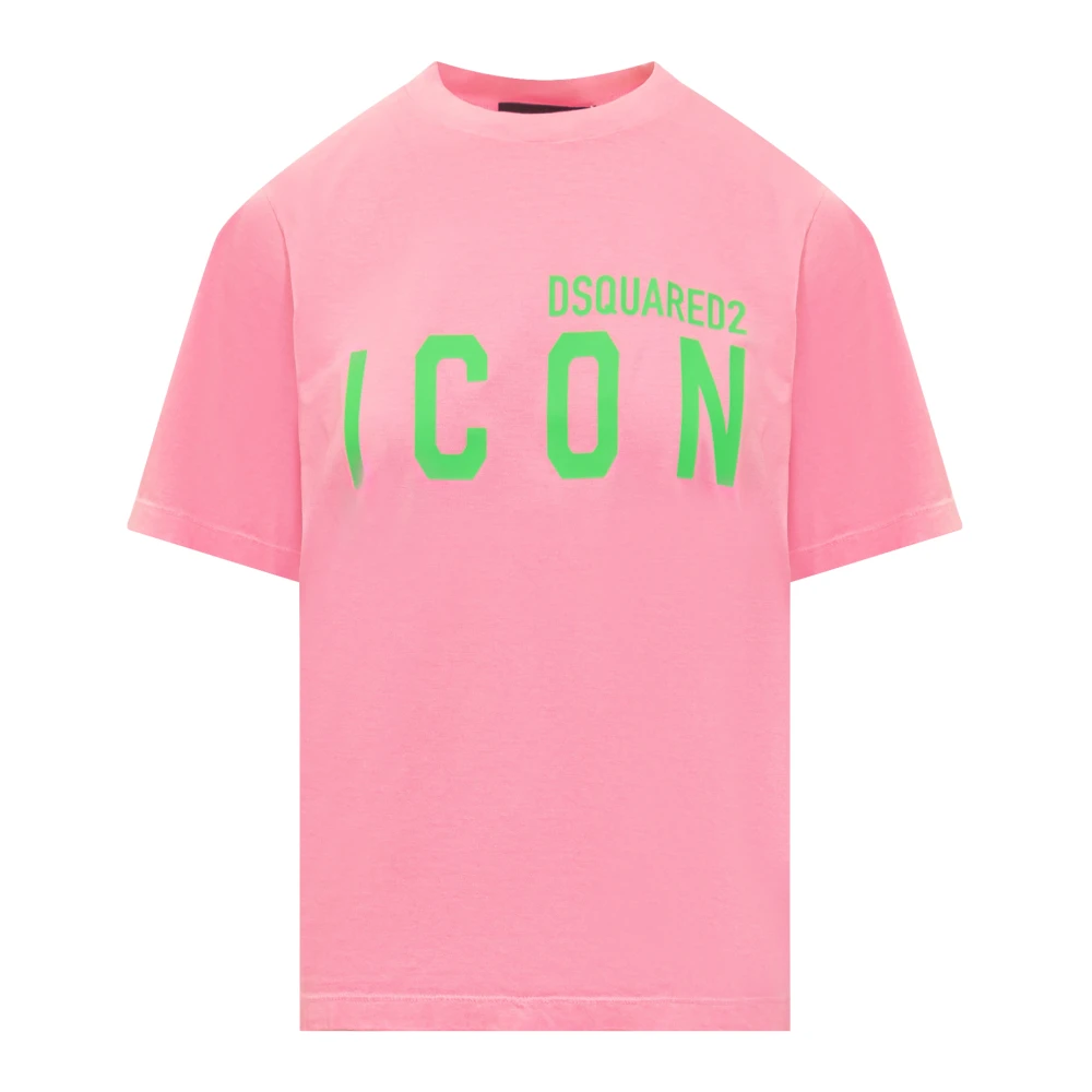 Dsquared2 Roze T-shirt met Ronde Hals en Tekst Pink Dames