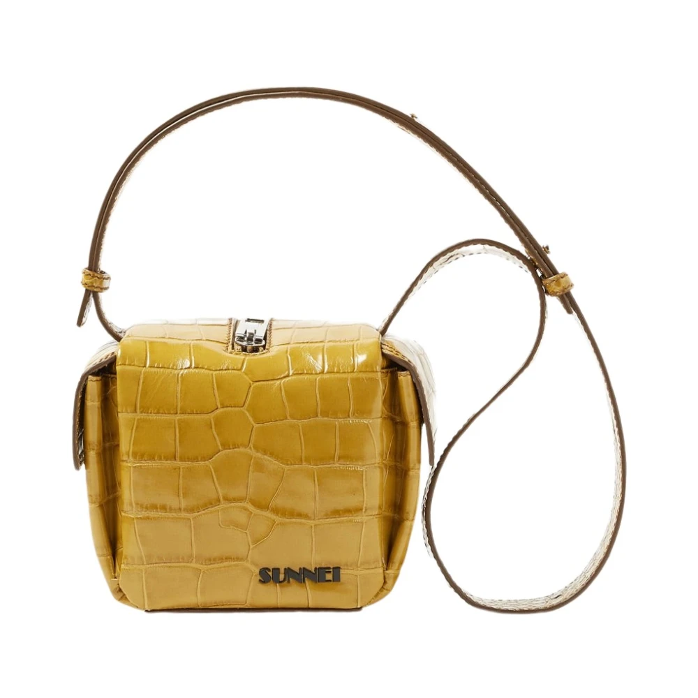 Sunnei Croc Gouden Kubusvormige Tas met Verstelbare Schouderband Yellow Dames