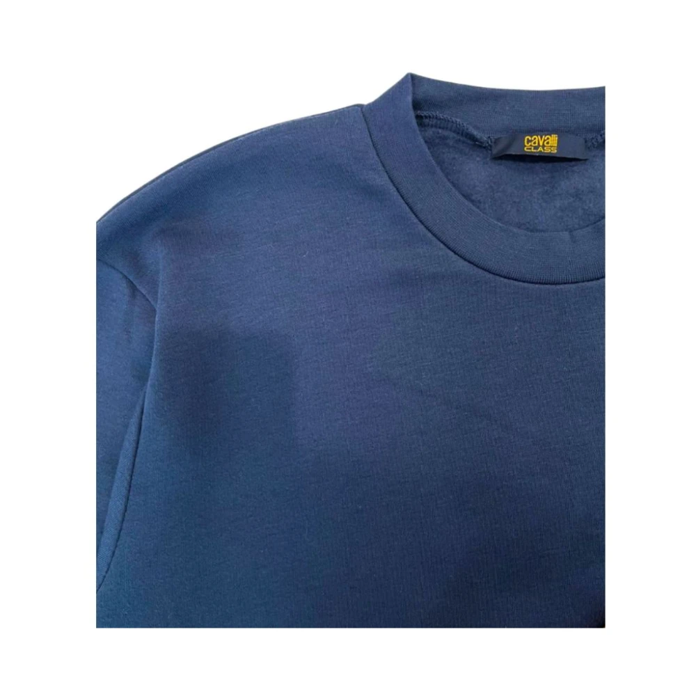 Cavalli Class Blauwe Fleece Hoodie met Geborduurd Logo Blue Heren