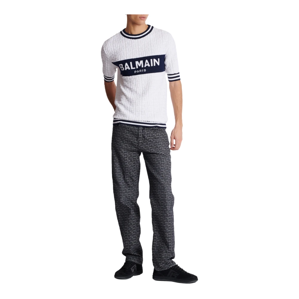 Balmain Kortemouw PB Labyrinth gebreid T-shirt White Heren