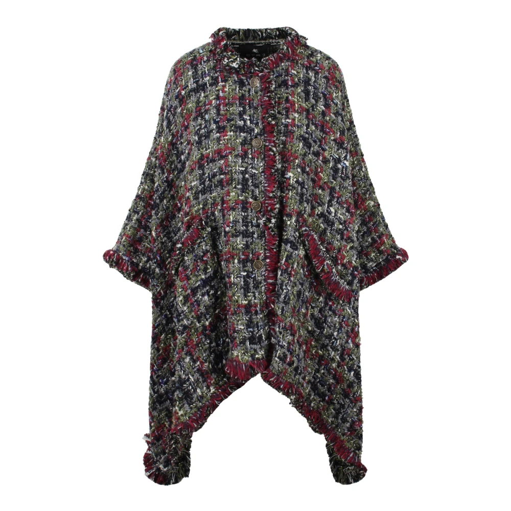 Etro Multifärgad Tweed Poncho Cape Fw24 Multicolor, Dam