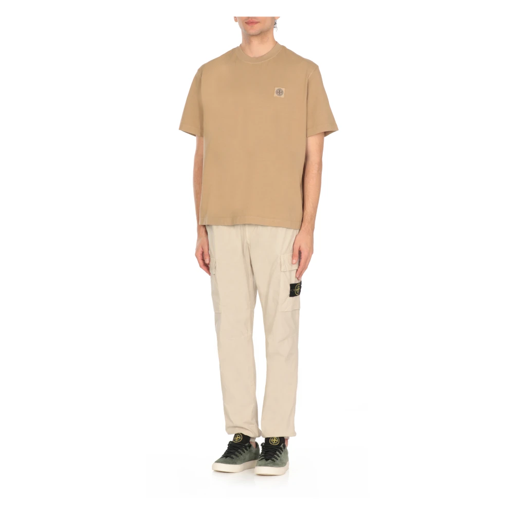 Stone Island Beige Katoenen T-shirt met Logopatch Beige Heren