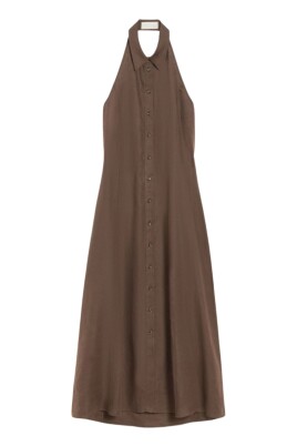 brown-linen-fit-and-flare-dress