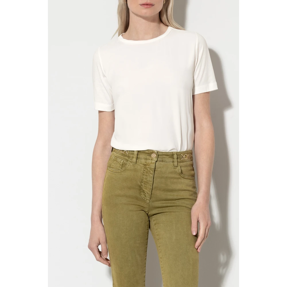 LUISA CERANO Zijden Mix T-shirt met Splitzoom White Dames