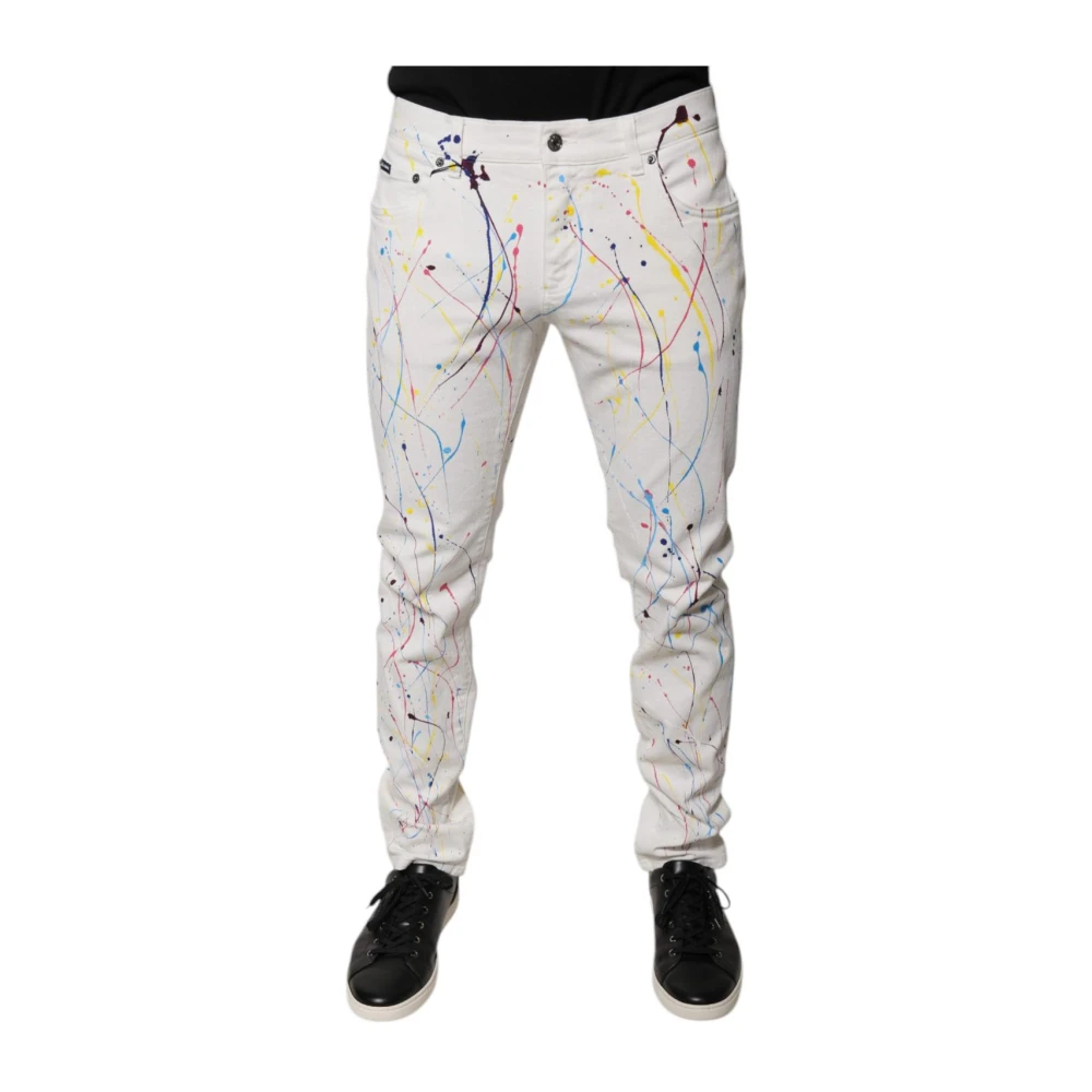 Dolce & Gabbana Men's White Slim Fit Jeans, M, Color Splash Skinny Denim Jeans