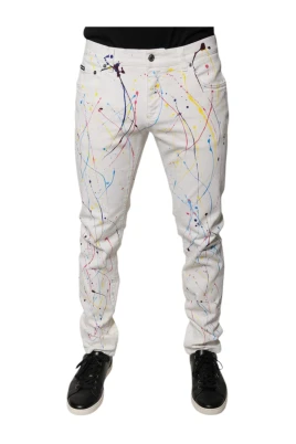 Vit Färgsplash Skinny Denim Jeans