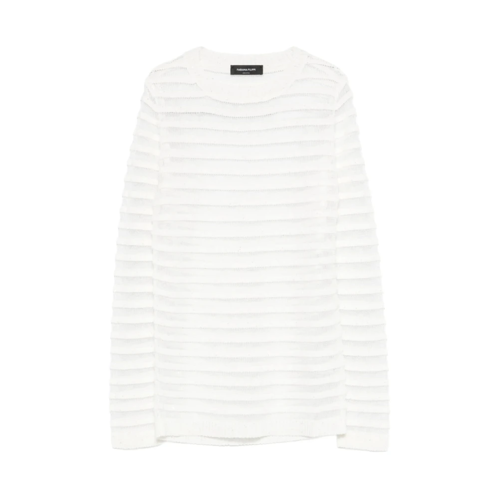 Fabiana Filippi Women's White Ribbed Crew Neck Jumper - L - Knitwear