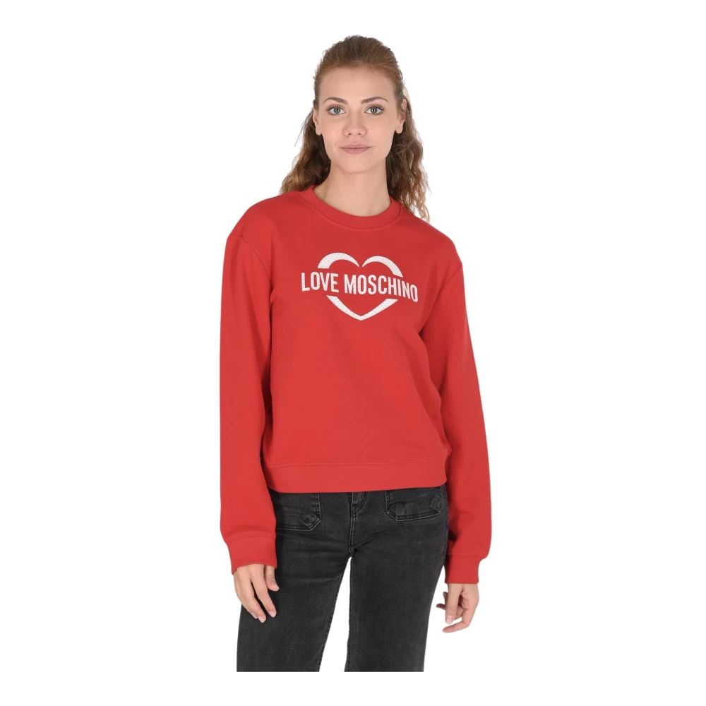 Love Moschino Rode Katoenen Sweatshirt met Inlay Detail Red Dames