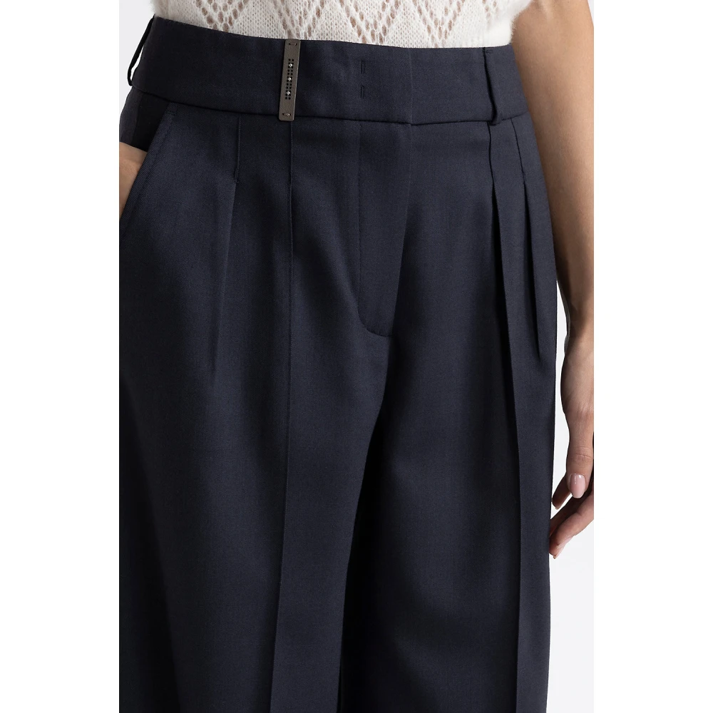 PESERICO Stretch wol geplooide palazzo broek Blue Dames