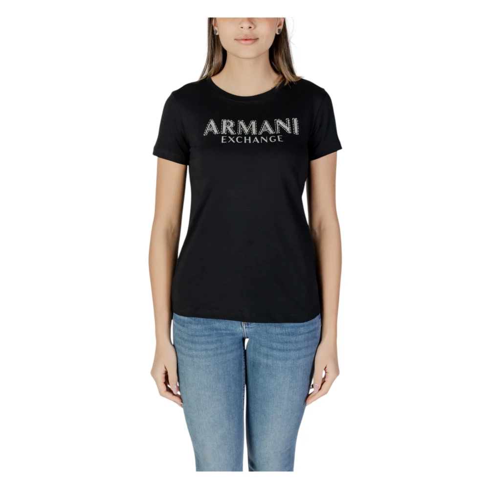 Armani Exchange Geprint T-shirt met ronde hals van katoen Black Dames