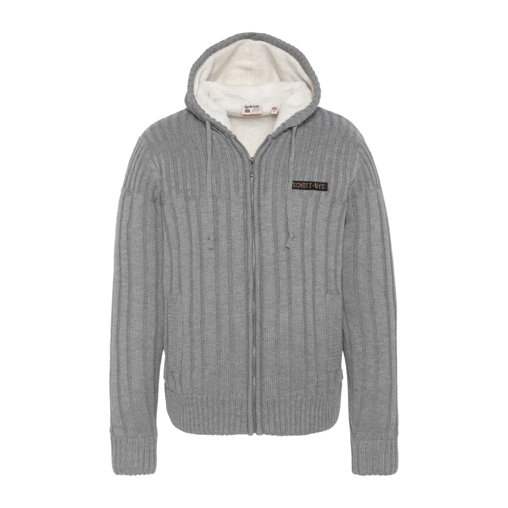 Schott NYC Capuchon Fleece Gilet Patched Logo Gray Heren