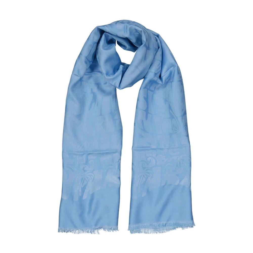 Lanvin Blauwe Zijden Wol Sjaal Franje Blue Dames
