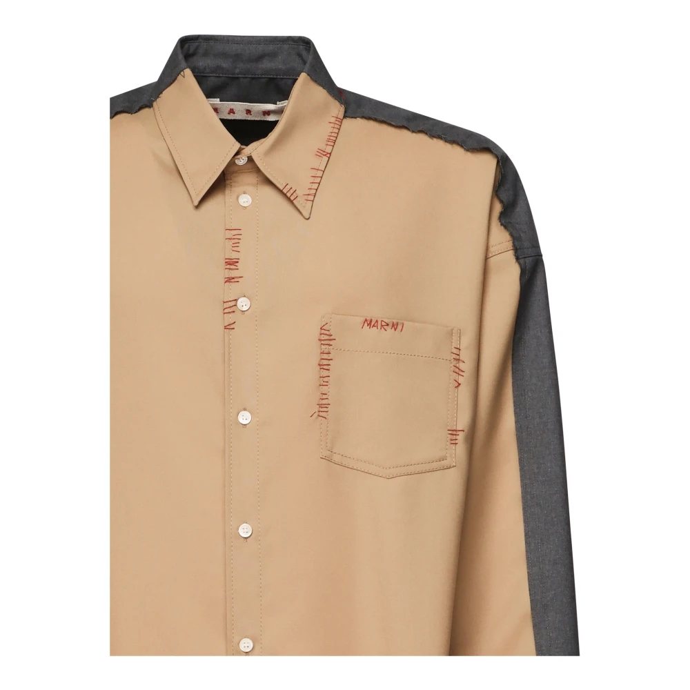 Marni Patchwork Wollen Shirt Beige Heren
