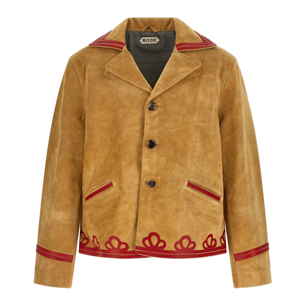 Bode Men's Beige Trefoil Suede Jacket - Leather Jackets - L - Jackets