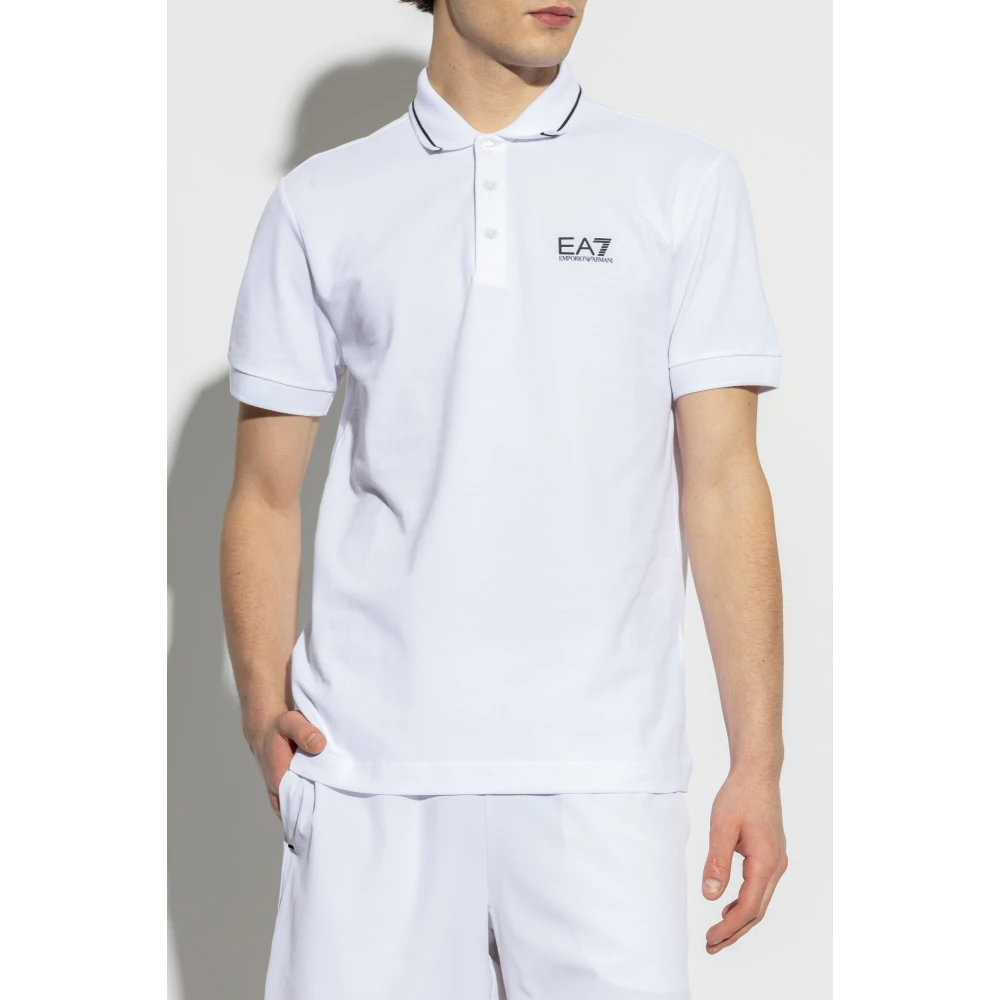 Emporio Armani EA7 Katoenen polo met bedrukt logo White Heren