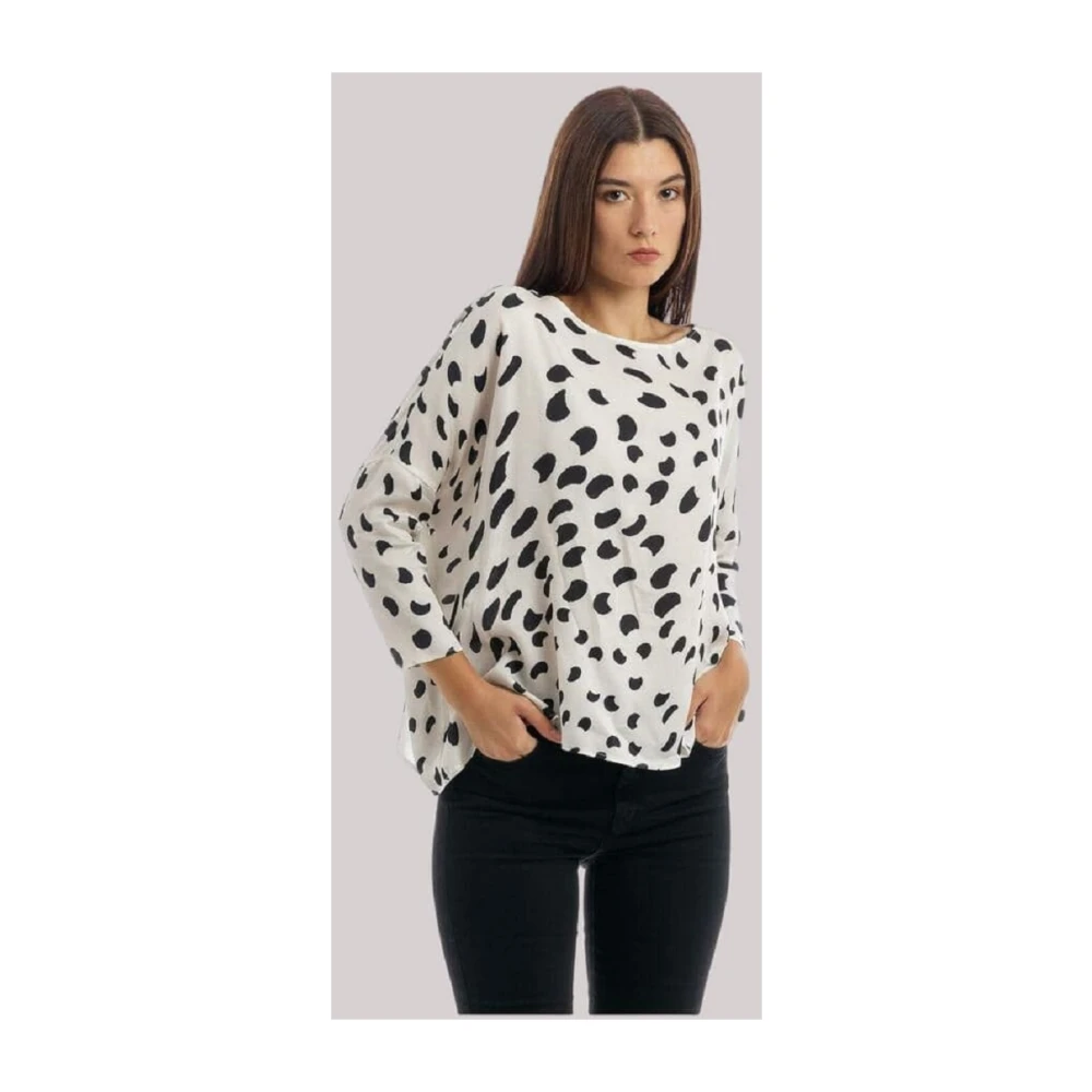 Manila Grace Lange Mouw Blouse White Dames