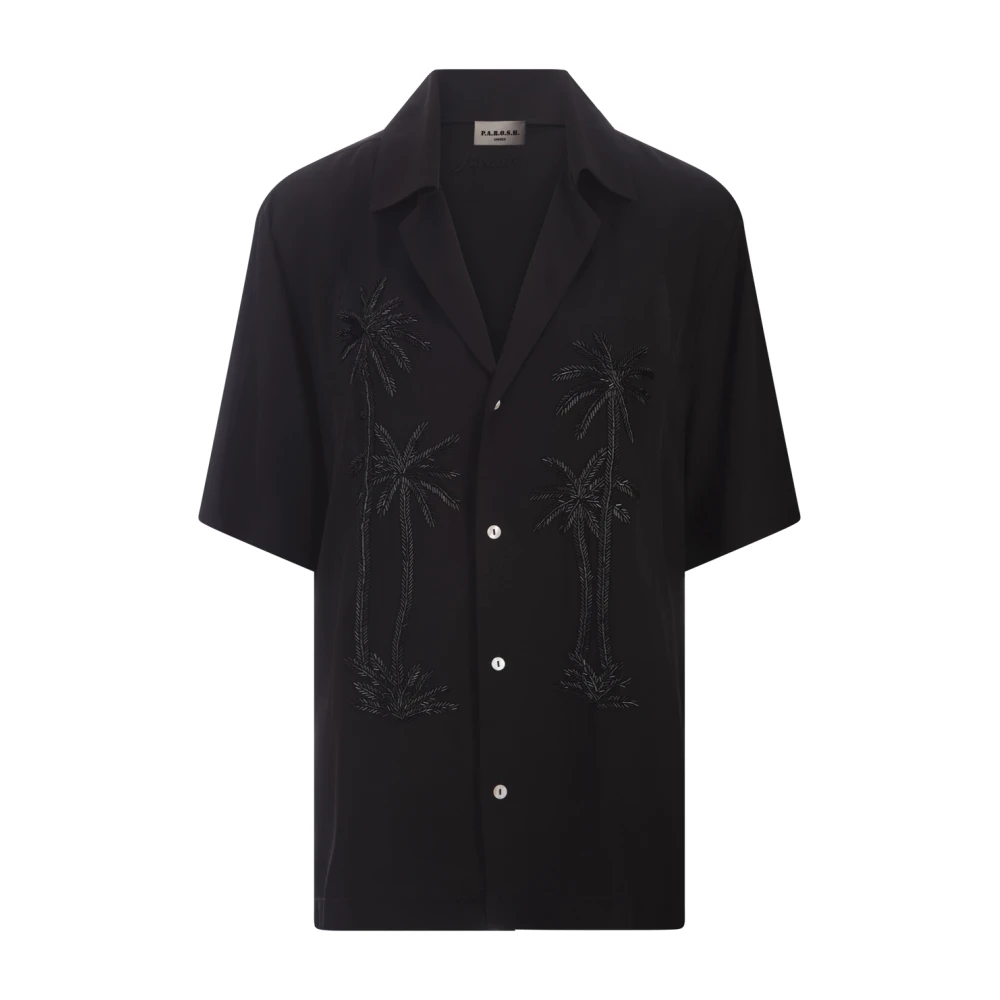P.a.r.o.s.h. Zwarte Ralm Shirt met Palm Borduurwerk Black Dames